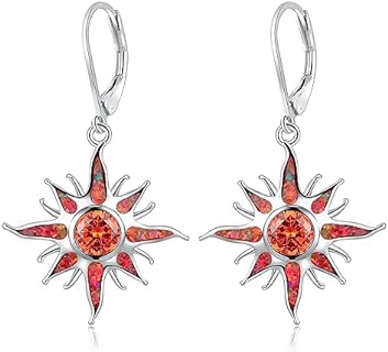 CiNily Sun Dangle Earrings 14K White Gold Plated Created Red/White Fire Opal Drop Hoop Earrings Orange/Yellow Garnet Earrings Trendy Jewelry Gifts for Women Girls Graduation Party