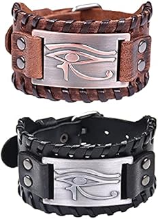 TURTLEDOVE 2 PCS Eye of Horus Leather Bracelet - Ancient Metal Leather Bracelet with Egyptian Amulet