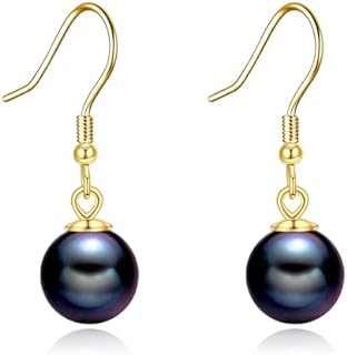 Exquisite 925 Sterling Silver Black Pearl Dangle Hoop Earrings - Hypoallergenic, Lustrous Pearl Drop Design - Versatile Jewelry Gift for Women and Girls