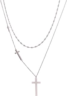 Women's Cross Necklace - Cross Pendant Jewelry, Silver Stainless Steel Crosses Chain - Valentine's, Religious, Birthday, Christmas Gifts, Durable for Girls & Women