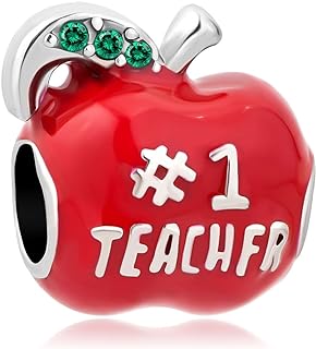 Red Enamel Apple Charm Bracelet for Teachers by Q&Locket in Base Metal, Perfect for European Bracelets