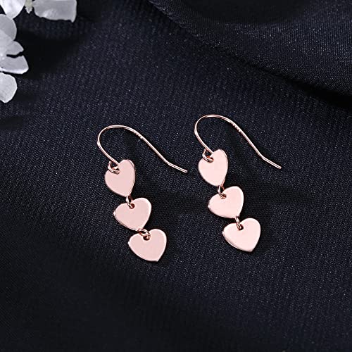Reffeer Solid 925 Sterling Silver Love Heart Drop Earrings Dangle for Women Girls Small Heart Drop Earrings Hook Studs