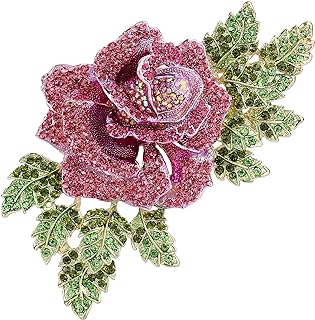 EVER FAITH Austrian Crystal Roman Rose Flower Plant Brooch Pin Gold-Tone