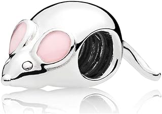 Bellestory Cute Mouse Charm Authentic 925 Sterling Silver Pink Enamel Beads fit European Bracelets