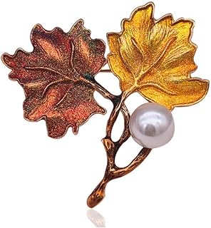GUOXIAOMEI Leaf Brooch with Pin Clasp and Imitation Pearl, Ideal for Thanksgiving, Dual Color Maple Leaf Design