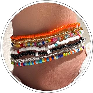 Zeshimb Boho Beaded Ankle Bracelets for Women 7Pcs Colorful Beads Elastic Anklets Handmade Rainbow Seed Bead Ankle Chain Beach Surfer Anklet Foot Jewelry for Women Girls