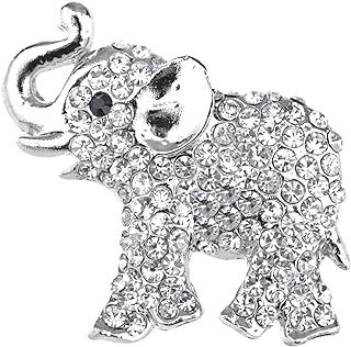 Exquisite Alilang Silver Elephant Brooch with Easy-Hook Clasp, Adorned with Clear, Blue & Pink Rhinestones for Women with Dazzling African Elephant Design