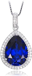 JewelryPalace Huge Pear Cut 10.9ct Created Blue Sapphire Halo Pendant Necklace for Women, 14k White Gold Plated 925 Sterling Silver Necklaces for Her, Gemstone Necklace 18 Inches Chain Jewelry Sets