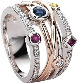 Montana Sapphire Engagement Ring with Cubic Zirconia for Women - Sterling Silver Full Diamond Multi-Row Design