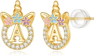 S925 Sterling Silver Unicorn Stud Earrings with Cubic Zirconia Gems and Push Back for Girls and Women, Hypoallergenic, Gift-ready Packaging