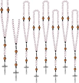 Sportsmanship-Inspired Rosary Bead Necklace with Crisscross Acrylic and Zinc Alloy Chain for Athletes - Baseball Design