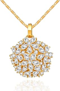 14K Gold Natural Crystal Flower Pendant Necklace for Women,Elegant Hollow Out Rose Flower Chain Necklace,Fashion Christmas Jewelry Gift for Her