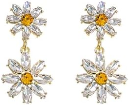Daisy Flower Earrings for Women Glitter Crystal White Floral earrings Double Flower Drop Dangle Summer Earring Jewelry Gifts for Prom Party