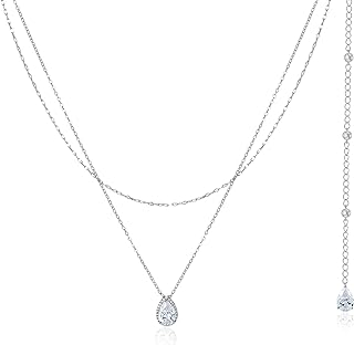 SWEETV Cubic Zirconia Teardrop Pendant Necklace with Lobster-Claw Clasp and Cable Chain for Brides and Bridesmaids - Zirconium, Elegant Backdrop Design