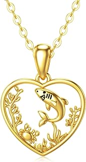 Gold Heart Necklace for Women Real 14K Yellow Gold Shark/Horse Pendant Necklace Fine Jewelry Gifts for Mother Wife Girlfriend Daughter 16''+1''+1''