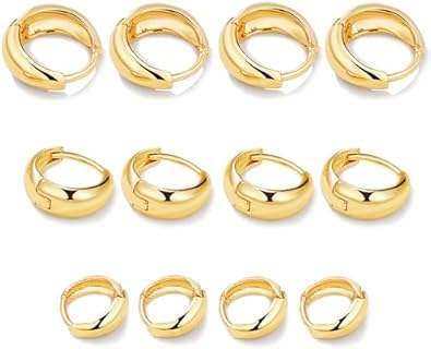 KISS WIFE 6 Pairs Small Hoop Earrings for Women, 14K Gold Plated Simple Dainty Huggie Hoop Earrings Set Lightweight Hypoallergenic Trendy Jewelry Gifts for Girls 10mm/12mm/14mm