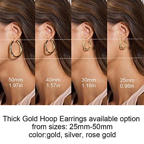 sovesi Chunky Gold Hoop Earrings for Women with 925 Sterling Silver Post, 14K Gold Plated Small Thick Gold Hoops Earrings for Women
