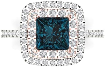 Clara Pucci 2.16 ct Princess Cut London Blue Topaz 18K White Rose Gold Halo Solitaire W/Accents Wedding Engagement Bridal Promise Ring