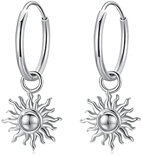 925 Sterling Silver Sun Dangle Earrings with Turquoise Gem for Women and Girls - Hypoallergenic Hoop Design Earrings for Jewelry Lovers and Sensitive Ears