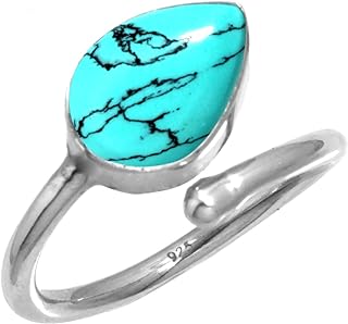 JEWELOPORIUM Blue Turquoise 925 Sterling Silver Toe Ring for Women Gemstone Handmade Adjustable Toe Ring Valentine's Day Gift Cocktail Feet Body Jewelry