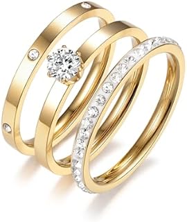 Sophisticated Stainless Steel Stacking Tiny 3 Rings Set with Cubic Zirconia for Women, Available in Sizes 5-10 - Ideal for Birthdays, Weddings and Other Special Occasions