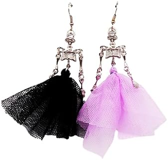 Halloween Theme Skeleton Lace Dangle Earrings for Women Gothic Skull Bridal Long Tassel Earrings