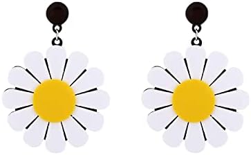 Acrylic Big Daisy Flower Dangle Earring Exaggeration White Daisy Eardrop Geometric Circle Semicircle Sun Flower Dangler Earring