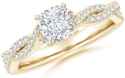 Elegant Light Yellow Created Diamond Engagement Ring in 14k Rose Gold for Her, Angara Lab-Grown Cushion-Shaped Design Twisted Shank Ring