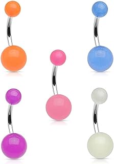 5-Pack Forbidden Body Jewelry Glow in the Dark Belly Button Rings with Comfortable 316L Surgical Steel, Women's Vibrant Navel Piercing Accessory