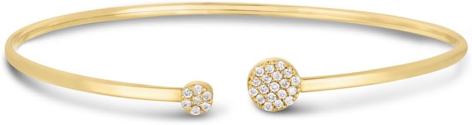 Elegant 14k Yellow Gold Diamond Cluster Cuff Bracelet, 2mm Bangle Jewelry Gift for Women with Distinctive Clasp Design