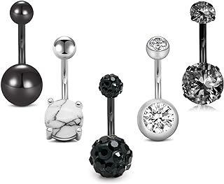 MODRSA Belly Button Ring Surgical Steel Belly Rings for Women Hypoallergenic Belly Button Rings Clicker Belly Button Ring Belly Piercing Silver Rose Gold Pink Black Navel Rings for Women