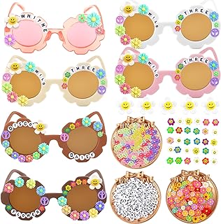 DIY Smiley Face Daisy Bead Necklace Kit for Kids with Round Flower Sunglasses - Imported from China