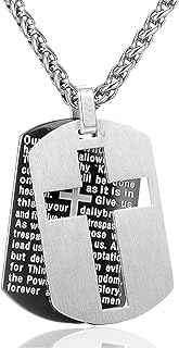 Lobster-Claw Clasp Men's Titanium Steel Lord's Prayer Cross Pendant Necklace with Box Chain - Perfect Gift for Spiritual Individuals - Dog Tag Design