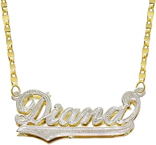 Personalized 14K Two-Tone Gold Pendant Necklace with Valentino Chain & Spring Ring Clasp - Double Plate 3D Name Design