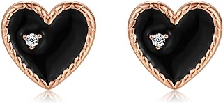 Qings Rose Gold Black Heart Stud Earrings 925 Sterling Silver Exquisite Sparkling Star Cubic Zircon as Birthday Gift for Women and Girls