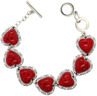 Lobster Claw Clasp Turquoise Cuff Bracelet with Link Chain, Elegant Bohemian Charm for Women, Heart-Shaped Design