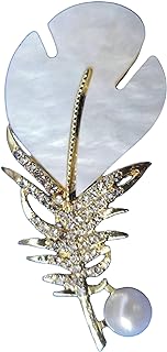 1PCS Rhinestone Feather Brooch Pins, Pearl Design