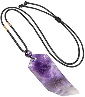 Hand Carved Stone Pendant with Adjustable Rope, Reiki Healing Crystal Amulet Necklace Jewelry