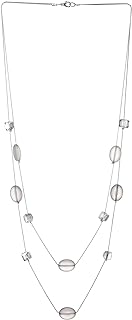 COOLSTEELANDBEYOND Unique Two-Strand Grey Beaded Necklace with a Lobster Claw Clasp and Cable Chain, 78cm Length