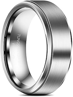 Stylish Silver Tungsten Bevelled Edge Wedding Ring, No Gem, Matte Finish, Comfort Fit, Available in Sizes 4-15.5 for Men & Women