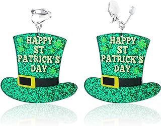 Ritach St. Patrick's Day Earrings for Women Girls Dangle/Stud/Clip on Shamrock Clover Lucky Hat Beer Glitter Green Leaf Acrylic Earrings Irish Wooden Dangle Drop Earrings Set Holiday Jewelry Gift