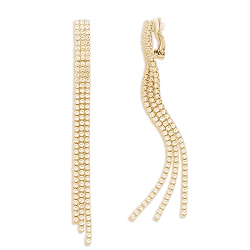 YOQUCOL Boho Tassel Chandelier Clip On Earrings CZ Crystal Long Drop Dangle Chain Bohemian Not Pierced Earrings For Women Girls