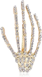 Gothic Punk Skull Hand Brooch Pins,Vintage Crystal Hand Skeleton Lapel Pin Collar Pin Halloween Costume Jewelry for Women Men