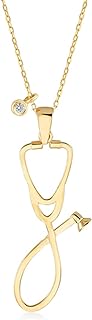 Diamond Stethoscope Necklace for Women | 14k Real Gold Stethoscope Necklace | 14k Gold Doctor, Nurse Pendant Necklace | Dainty Diamond Jewelry | Gifts for Christmas, 18"