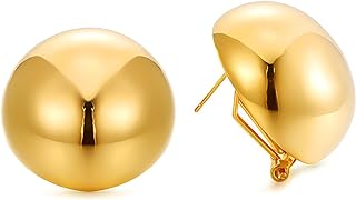 RAUCHBE Oversized Gold Ball Stud Earrings with Secure Push Back, Classic Statement Fashion Jewelry Made from Quality Brass