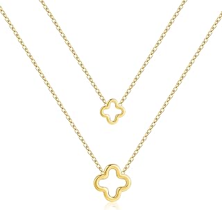 Women's YADUDA 18K Gold Plated Stainless Steel Four-Leaf Clover Choker Necklace Set with Lobster Clasp