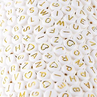 500 Pcs Acrylic Alphabet Letter Beads Gold On White Name Bracelets for Jewelry Making (goldonwhite) (goldonwhite)