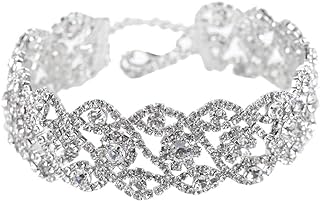 JAKAWIN Women's Elegant Rhinestone Choker Necklace with Lobster Clasp, Adjustable Silver Alloy Chain, Perfect for Casual or Formal Wear NK126