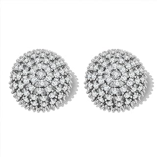 COORWEEL Brass Dome Design Silver Ball Stud Earrings with Diamond Detailing for Women