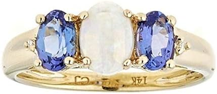 14K Yellow Gold, Oval-Cut Australian Opal, and Diamond Accent Engagement Ring by Gin & Grace for Women - Handcrafted, Ethically Sourced Size 5 Gemstone Ring